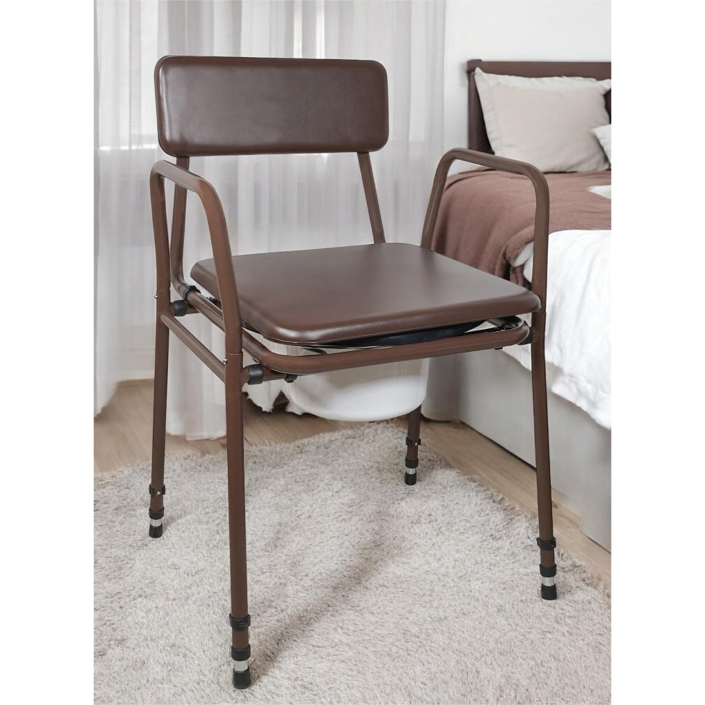 Aidapt Bedside Commode Chair Height Adjustable Portable Toilet with Padded Back and 5 Litre Pail for Elderly and Mobility Support - Brown - Very Good
