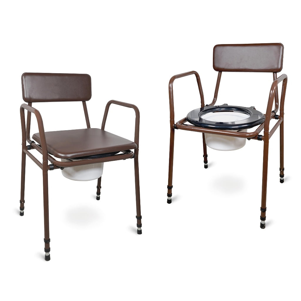 Aidapt Bedside Commode Chair Height Adjustable Portable Toilet with Padded Back and 5 Litre Pail for Elderly and Mobility Support - Brown - Very Good