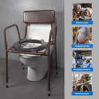 Aidapt Bedside Commode Chair Height Adjustable Portable Toilet with Padded Back and 5 Litre Pail for Elderly and Mobility Support - Brown - Very Good