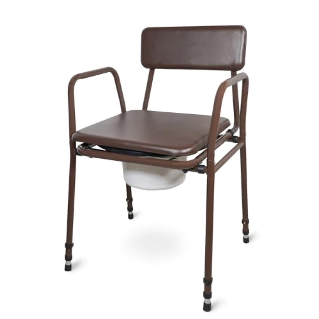 Aidapt Bedside Commode Chair Height Adjustable Portable Toilet with Padded Back and 5 Litre Pail for Elderly and Mobility Support - Brown - Very Good