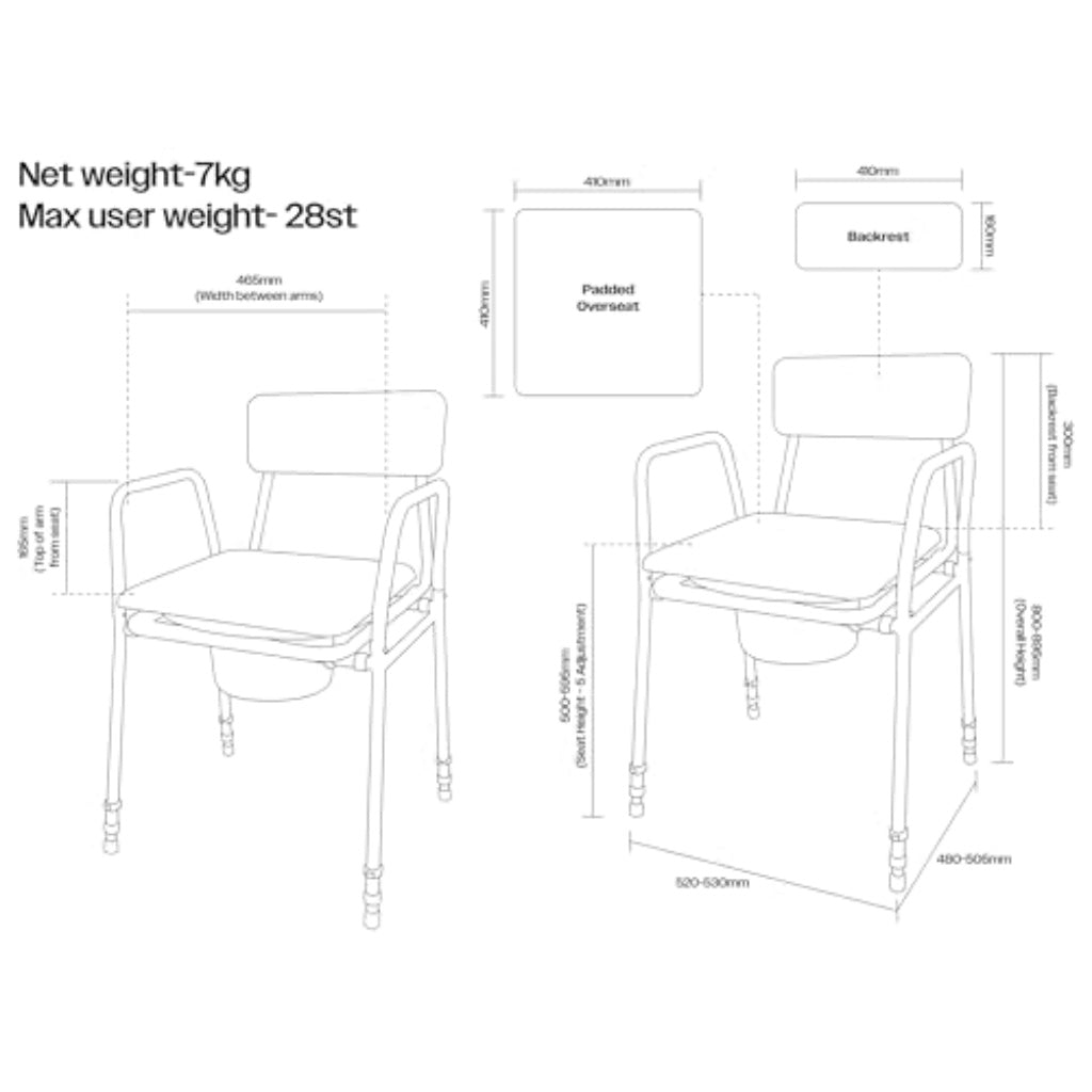 Aidapt Bedside Commode Chair Height Adjustable Portable Toilet with Padded Back and 5 Litre Pail for Elderly and Mobility Support - Brown - Very Good