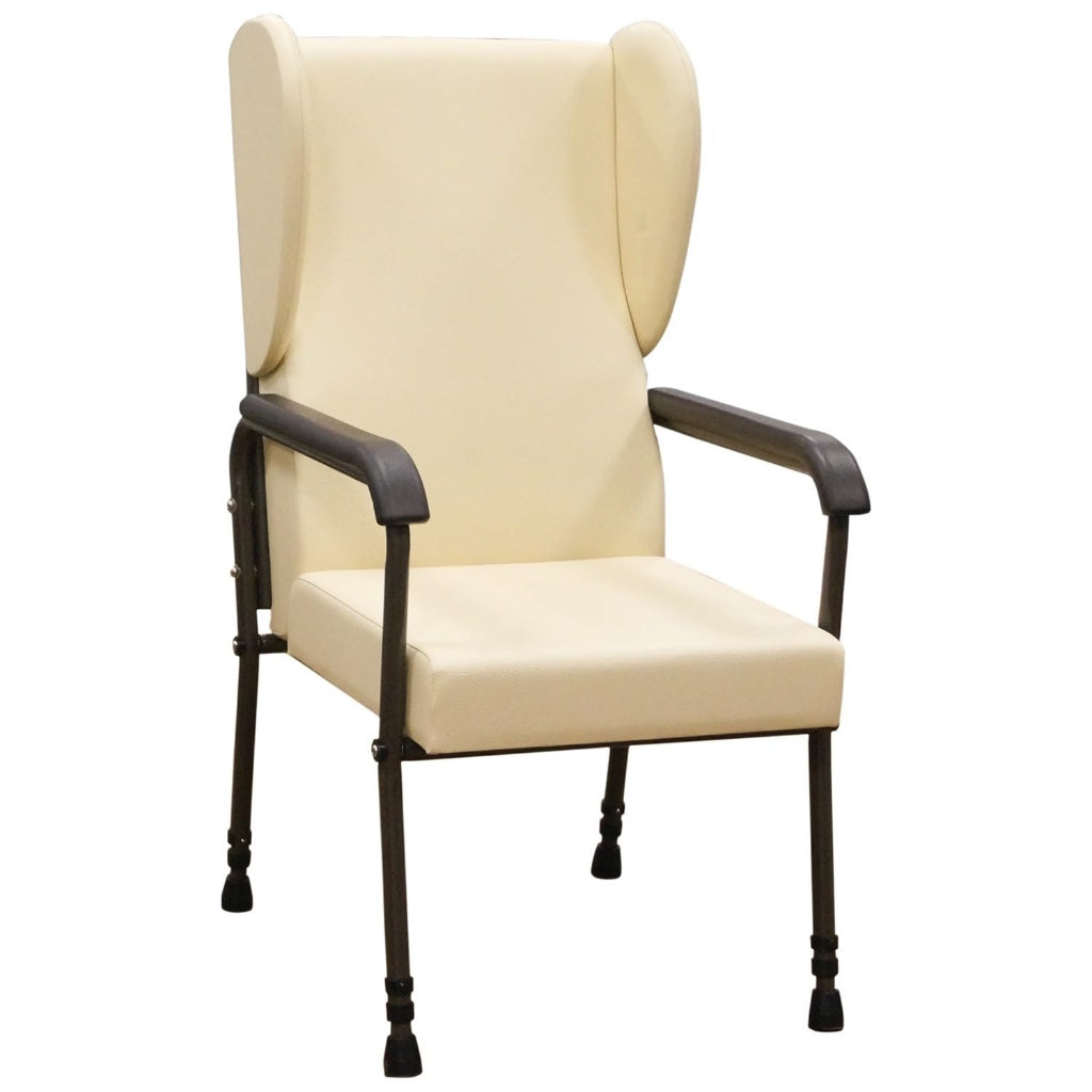Aidapt Chesterfield Orthopaedic High Back Chair Adjustable Height Mobility Armchair Easy Clean Blue Vinyl Seat for Elderly and Disabled - Damaged Box