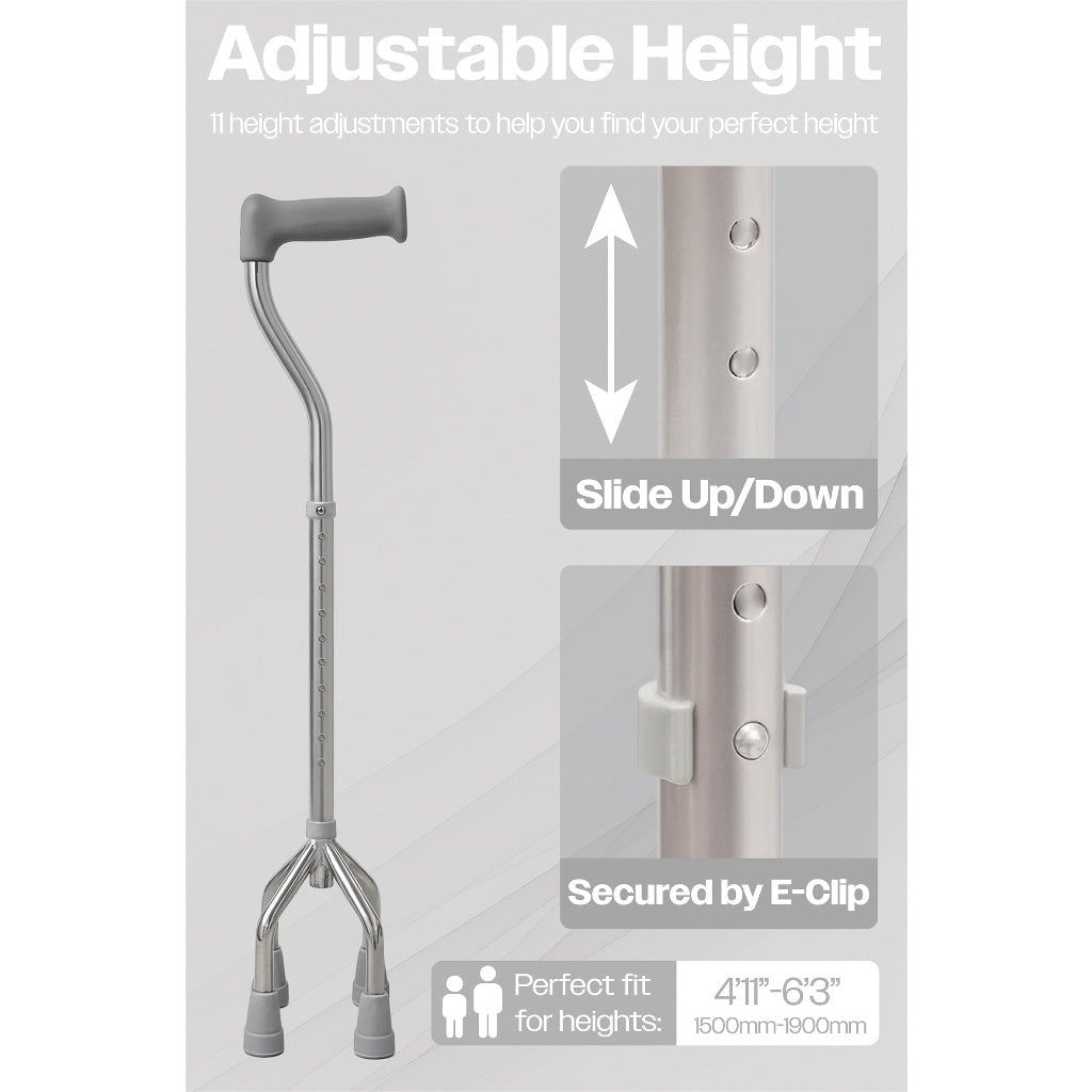 Aidapt Small Base Quad Cane Walking Stick Height Adjustable Tetrapod with 4 Feet and Non-Slip Rubber Ferrules 71.5-96.5cm Range - Very Good