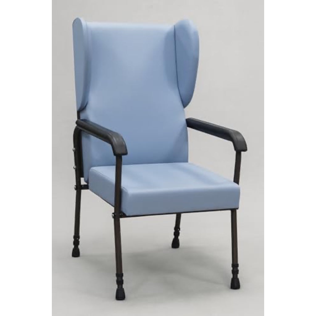 Aidapt Chesterfield Orthopaedic High Back Chair Adjustable Height Mobility Armchair Easy Clean Blue Vinyl Seat for Elderly and Disabled - Damaged Box