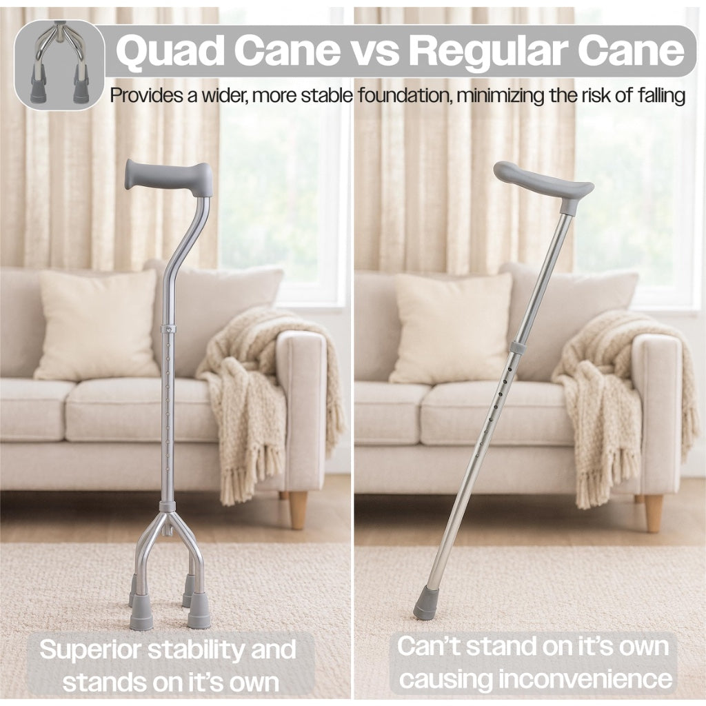 Aidapt Small Base Quad Cane Walking Stick Height Adjustable Tetrapod with 4 Feet and Non-Slip Rubber Ferrules 71.5-96.5cm Range - Very Good