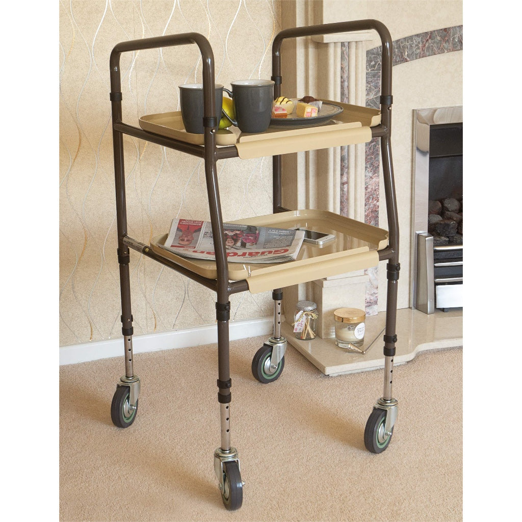Aidapt Strolley Trolley Height Adjustable Mobility Aid with Removable Trays White Steel Frame Indoor Walking Support for Meals and Drinks - Very Good