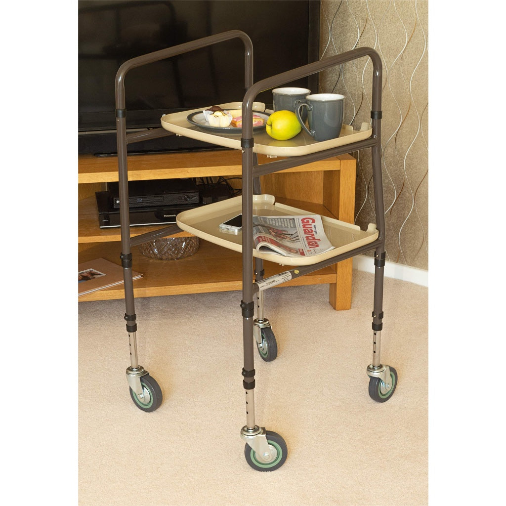 Aidapt Strolley Trolley Height Adjustable Mobility Aid with Removable Trays White Steel Frame Indoor Walking Support for Meals and Drinks - Very Good