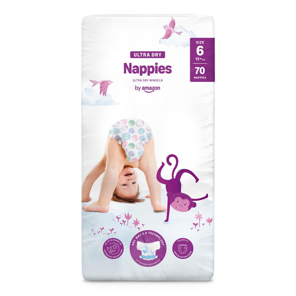 Amazon Ultra Dry Nappies Size 4 8-14kg Bulk Pack 168 Count Baby Diapers with Absorption Channels 2 x 84 Pack