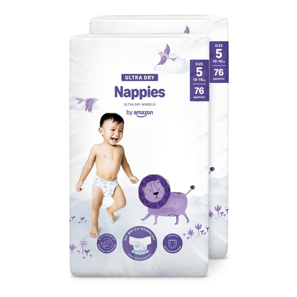 Amazon Mama Bear Ultra Dry Nappies Size 5 10-16kg Baby Diapers with Absorption Channels Bulk Buy 152 Pack 2 x 76 Count - Like New