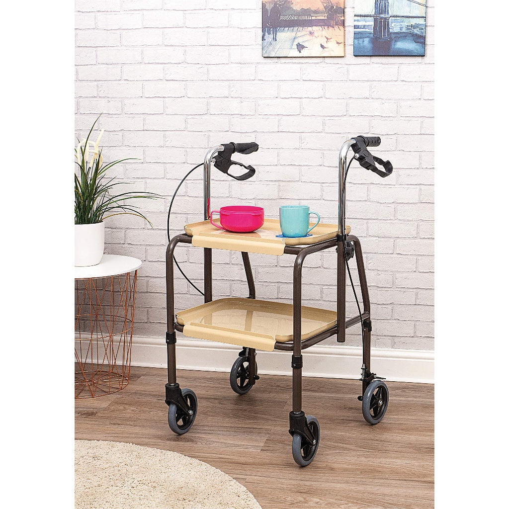 Aidapt VR164B Strolley Trolley Height Adjustable Mobility Aid with Brakes and Removable Trays for Kitchen Meal and Drink Transfer - Damaged Box