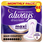 Always Discreet Maxi Comfort Incontinence Pads Level 9 Absorbency 48 Pack Extra Secure Bladder Weakness Towels for Women with Odour Lock - Damaged Box