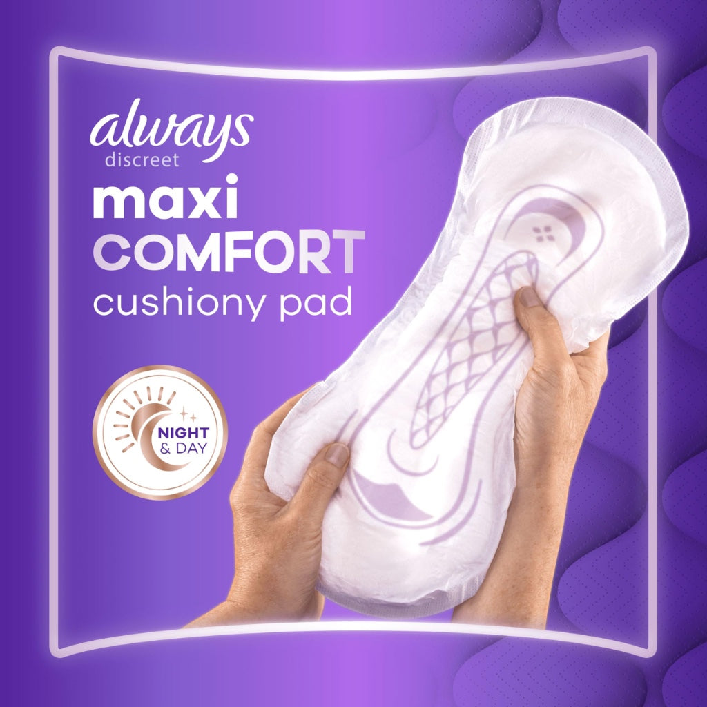 Always Discreet Maxi Comfort Incontinence Pads Level 9 Absorbency 48 Pack Extra Secure Bladder Weakness Towels for Women with Odour Lock - Damaged Box