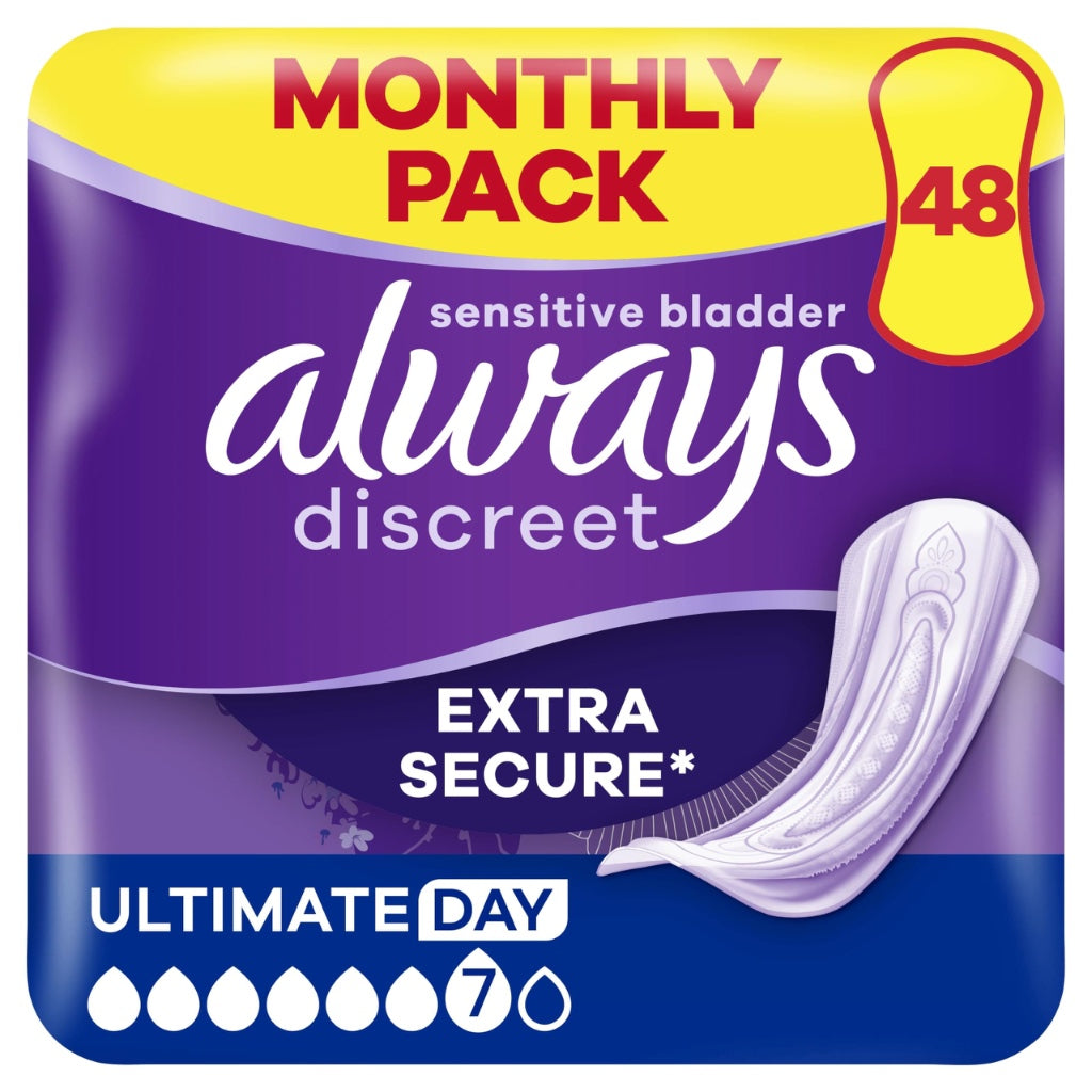 Always Discreet Maxi Comfort Incontinence Pads Level 9 Absorbency 48 Pack Extra Secure Bladder Weakness Towels for Women with Odour Lock - Damaged Box