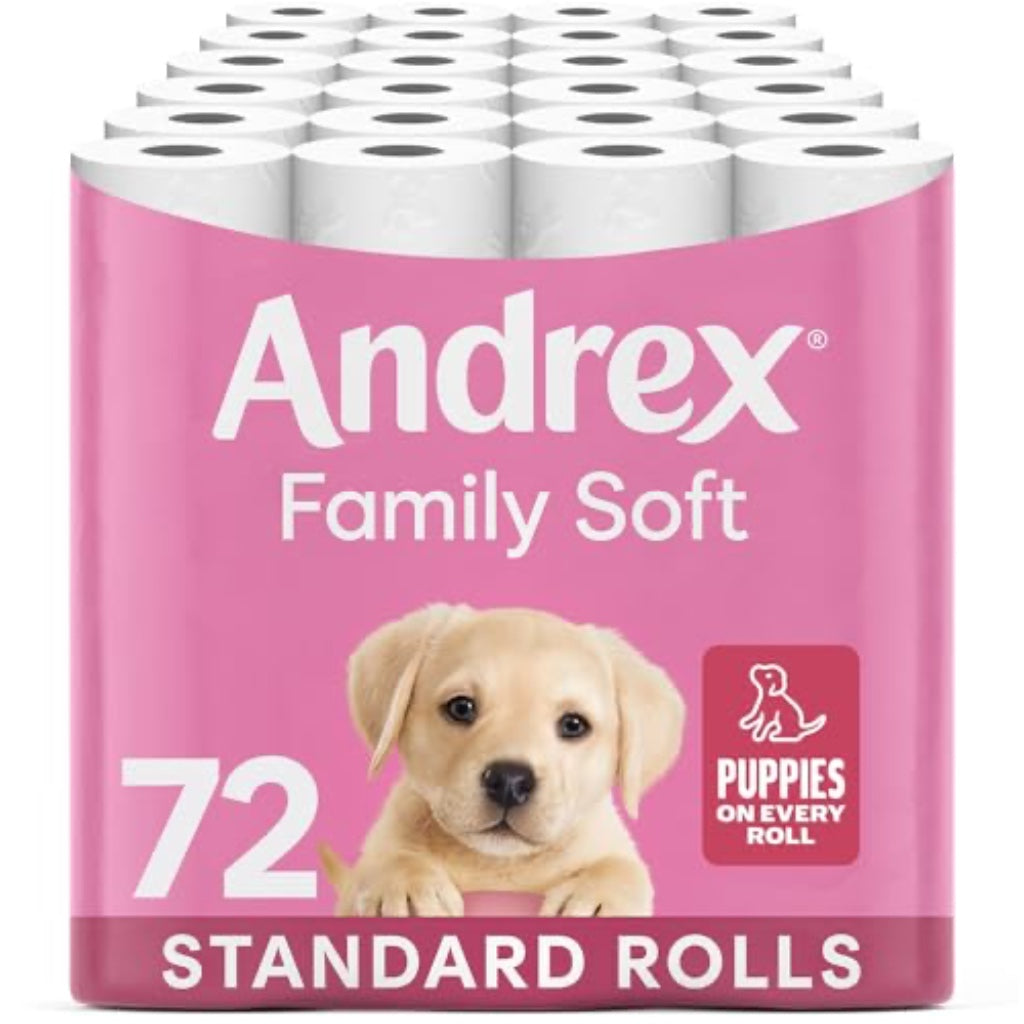Andrex Family Soft Toilet Roll 72 Pack 2-Ply Fragrance Free Bulk Buy Toilet Paper FSC Certified White Bathroom Tissue Rolls - Damaged Box