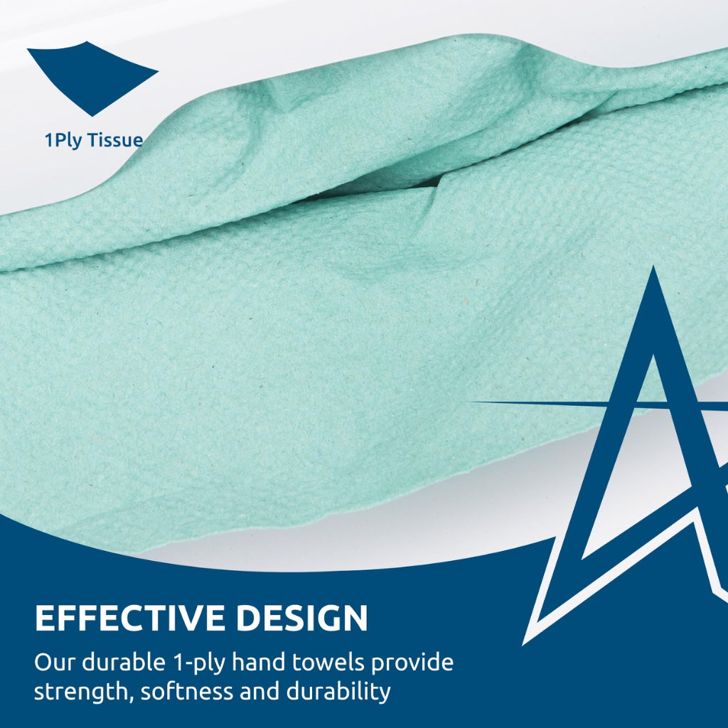 Andarta 1-Ply Green V-Fold Hand Towels Bulk Pack of 5000 Disposable Paper Towels for Interfold Dispensers 20 Packs of 250 Sheets - Damaged Box