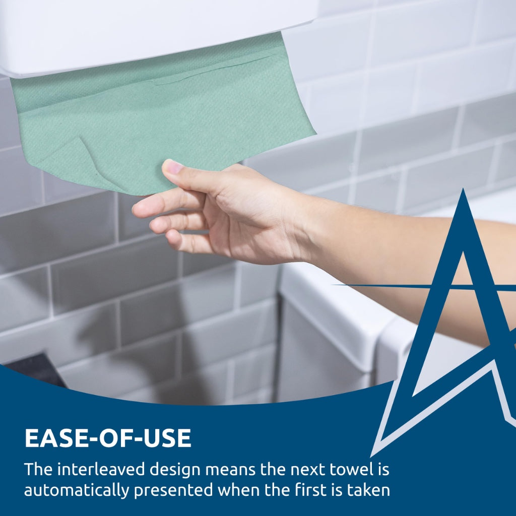 Andarta 1-Ply Green V-Fold Hand Towels Bulk Pack of 5000 Disposable Paper Towels for Interfold Dispensers 20 Packs of 250 Sheets - Damaged Box