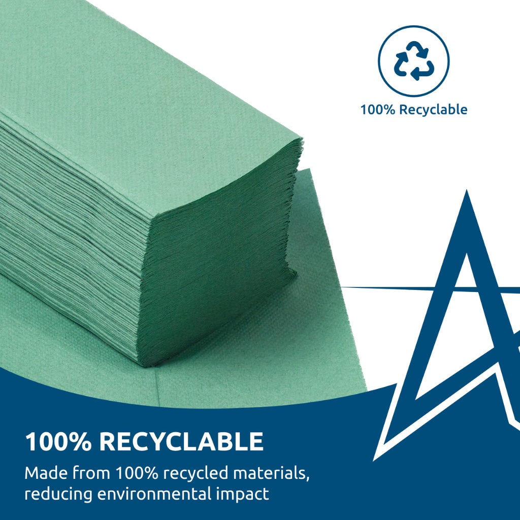 Andarta 1-Ply Green V-Fold Hand Towels Bulk Pack of 5000 Disposable Paper Towels for Interfold Dispensers 20 Packs of 250 Sheets - Damaged Box