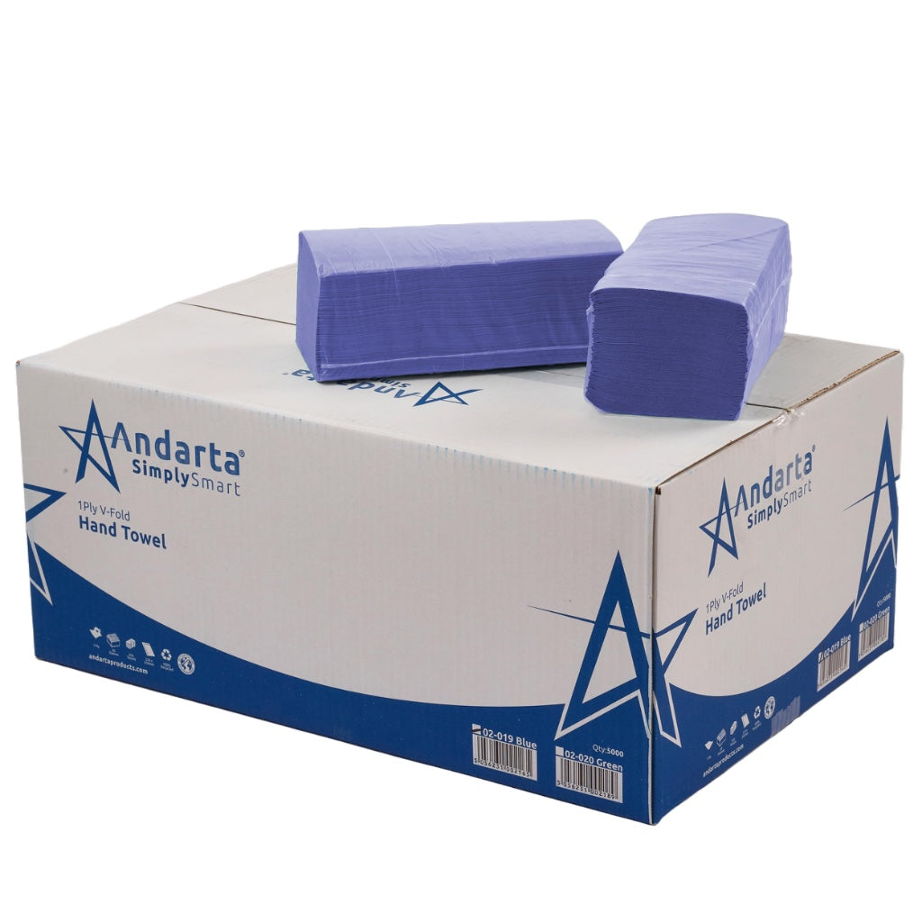 Andarta 1-Ply Green V-Fold Hand Towels Bulk Pack of 5000 Disposable Paper Towels for Interfold Dispensers 20 Packs of 250 Sheets - Damaged Box