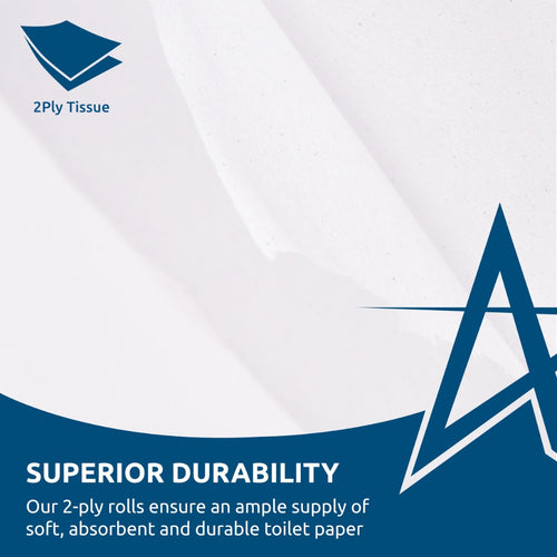 Andarta 2-Ply Jumbo Toilet Rolls White 76mm Core Pack of 6 Bulk 300m Recycled Paper High Capacity Rolls for Commercial Washrooms