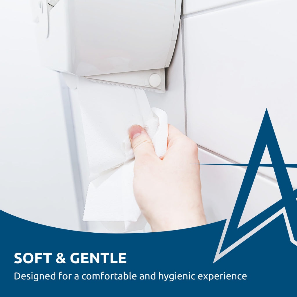 Andarta 2-Ply Jumbo Toilet Rolls White 76mm Core Pack of 6 Bulk 300m Recycled Paper High Capacity Rolls for Commercial Washrooms