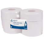 Andarta 2-Ply Jumbo Toilet Rolls White 76mm Core Pack of 6 Bulk 300m Recycled Paper High Capacity Rolls for Commercial Washrooms