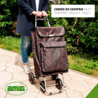 Amig Lightweight Shopping Trolley 4 Wheel Push Along Cart with 48L Capacity External Freezer Pocket 15kg Max Load Black 106cm Height - Damaged Box