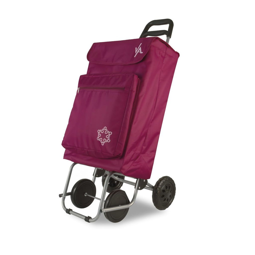 Amig Lightweight Shopping Trolley 4 Wheel Push Along Cart with 48L Capacity External Freezer Pocket 15kg Max Load Black 106cm Height - Damaged Box