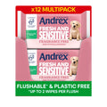 Andrex Fresh and Sensitive Hygiene Wipes 12 Pack - Flushable Moist Toilet Tissue - Hypoallergenic Fragrance Free Wet Wipes - 360 Sheets