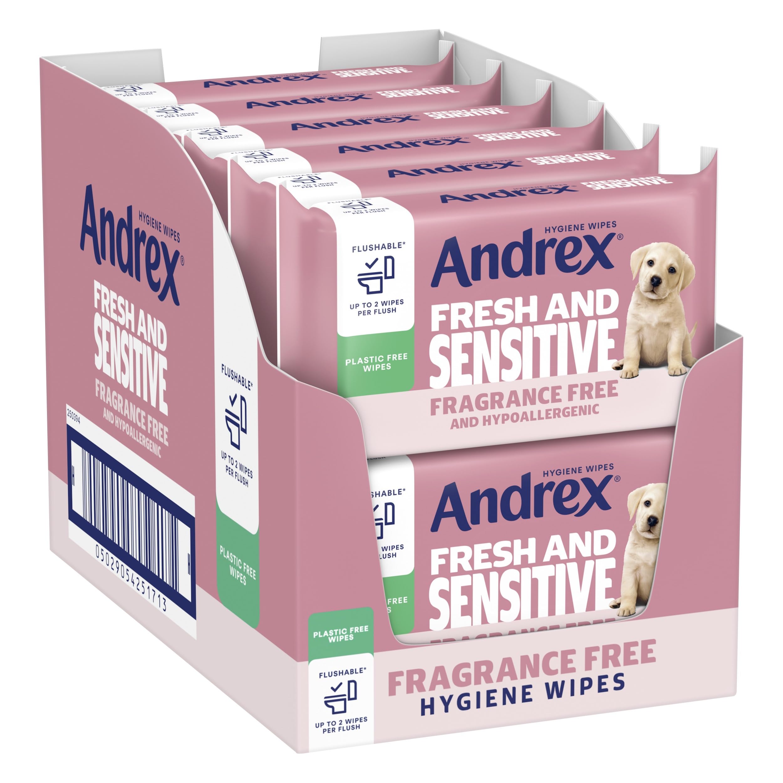 Andrex Fresh and Sensitive Hygiene Wipes 12 Pack - Flushable Moist Toilet Tissue - Hypoallergenic Fragrance Free Wet Wipes - 360 Sheets