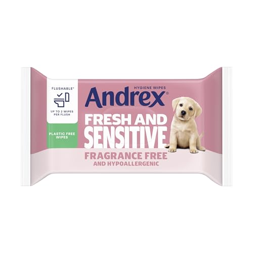 Andrex Fresh and Sensitive Hygiene Wipes 12 Pack - Flushable Moist Toilet Tissue - Hypoallergenic Fragrance Free Wet Wipes - 360 Sheets