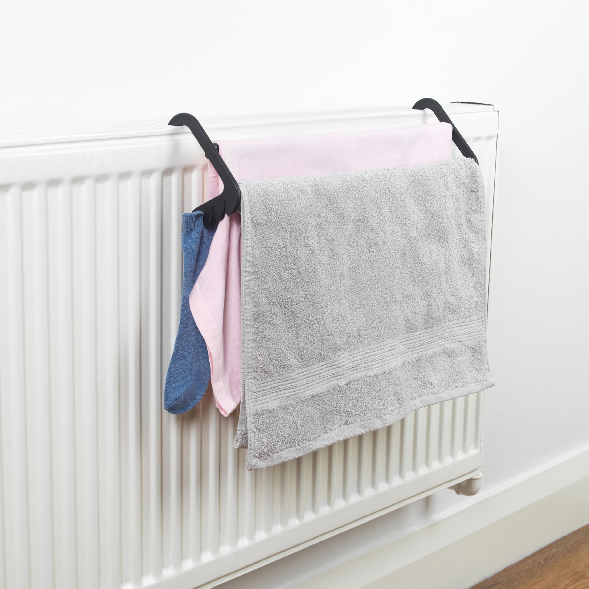 Beldray Over Radiator Airer Pack of 2 Extendable Clothes Drying Racks with Sock Clips White and Grey 46cm Laundry Rail for Towels and Linen - Damaged Box