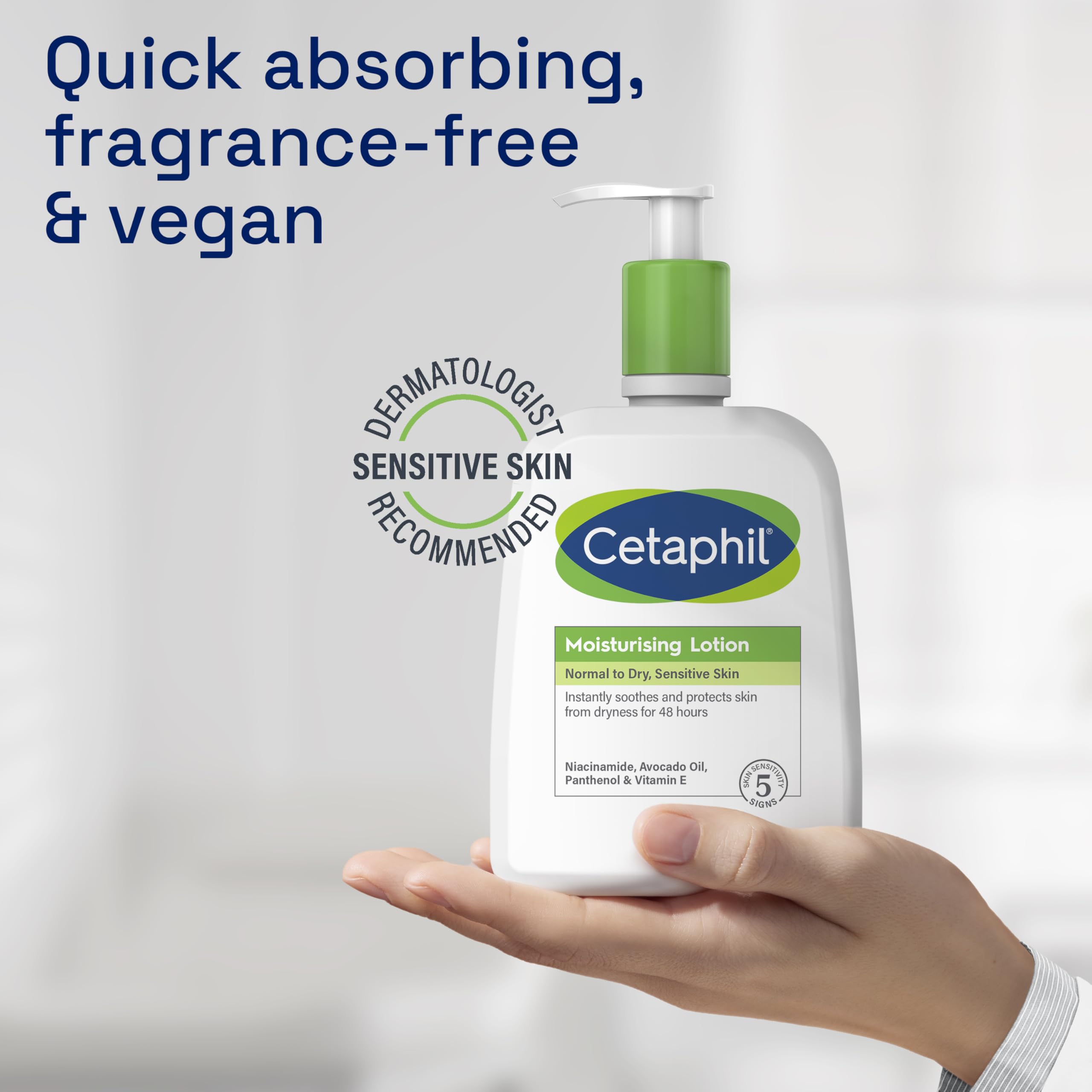 Cetaphil Face & Body Moisturiser, 473ml, Moisturising Lotion For Normal To Dry, Sensitive Skin, With Niacinamide & Vitamin E, Packaging May Vary - BBE 05/2028