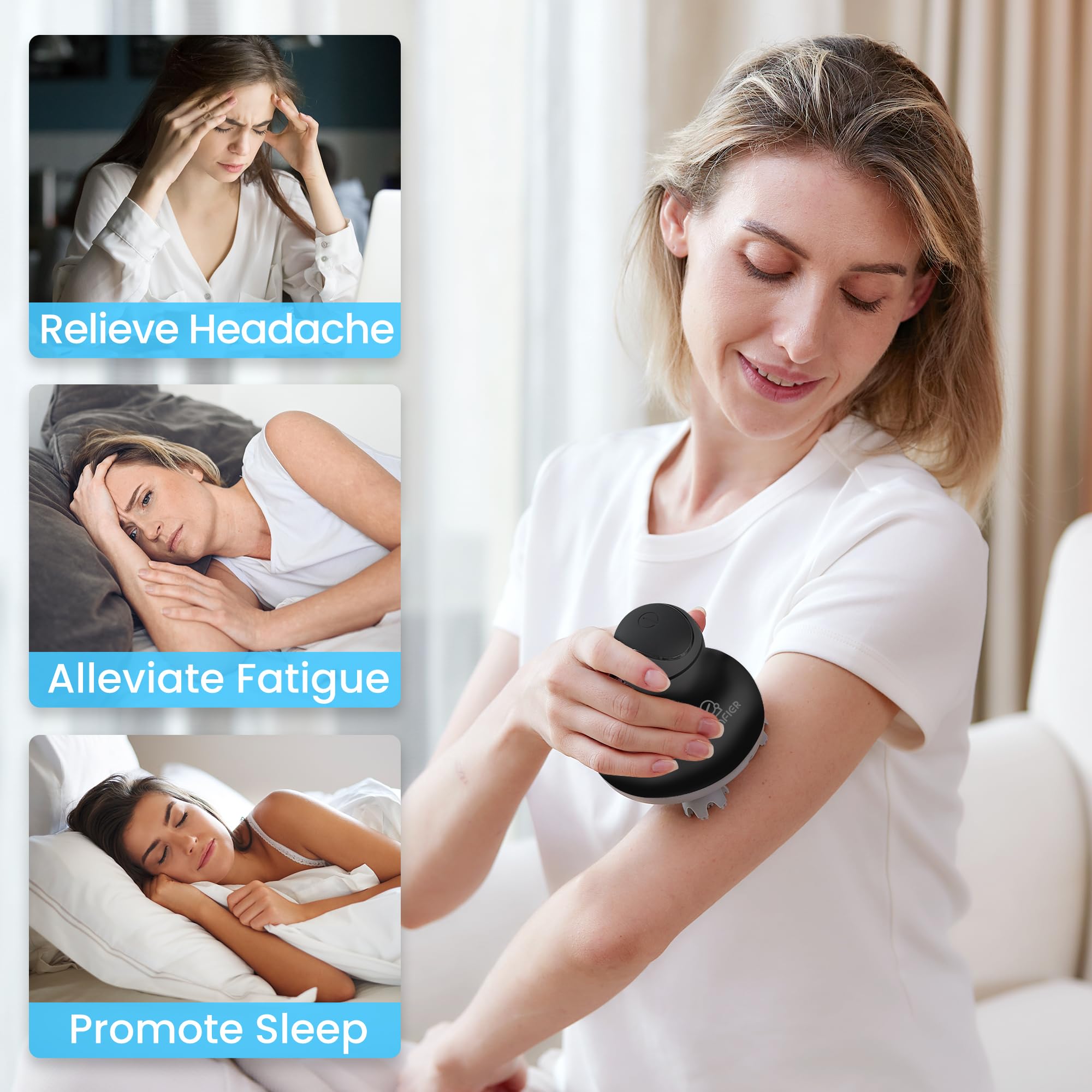 Comfier Electric Scalp Massager Waterproof Handheld Head Scratcher for Hair Growth Stress Relief and Portable Pet Massage Device White - Like New