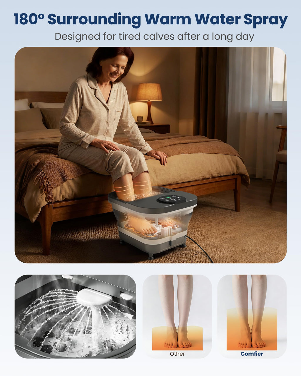 Comfier Electric Foot Spa Massager with Heat and Automatic Rolling Massage 180 Degree Water Spray LED Display Pedicure Bath Tub Home Spa - Like New
