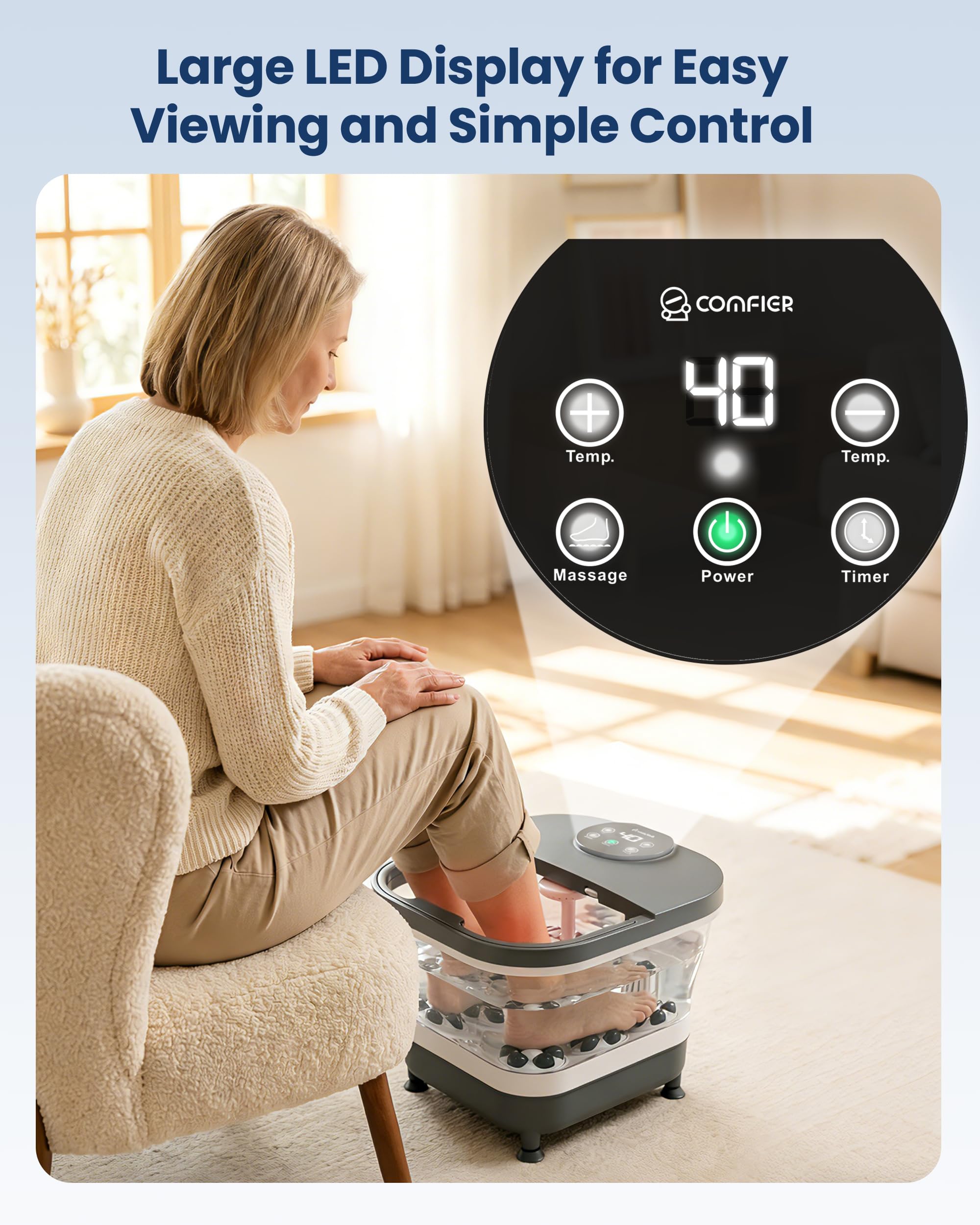 Comfier Electric Foot Spa Massager with Heat and Automatic Rolling Massage 180 Degree Water Spray LED Display Pedicure Bath Tub Home Spa - Like New