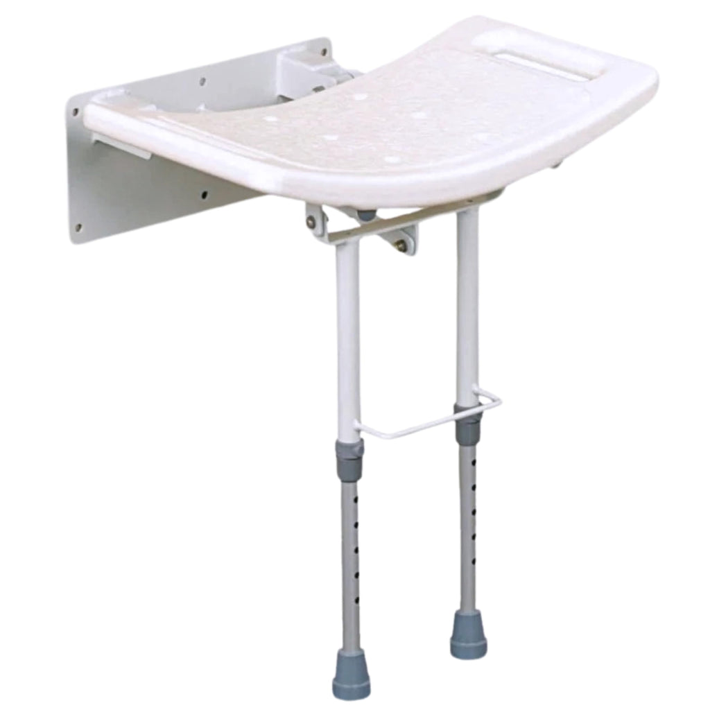 Days Wall Mounted Shower Seat with Legs Height Adjustable Folding Aluminium Shower Chair with Handles for Elderly and Disabled White