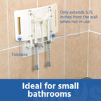 Days Wall Mounted Shower Seat with Legs Height Adjustable Folding Aluminium Shower Chair with Handles for Elderly and Disabled White