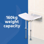 Days Wall Mounted Shower Seat with Legs Height Adjustable Folding Aluminium Shower Chair with Handles for Elderly and Disabled White