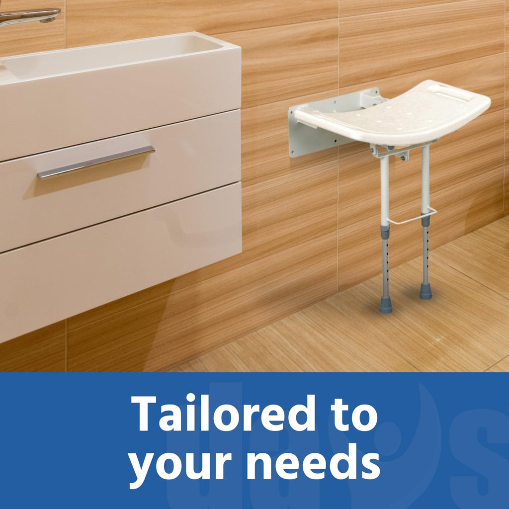 Days Wall Mounted Shower Seat with Legs Height Adjustable Folding Aluminium Shower Chair with Handles for Elderly and Disabled White