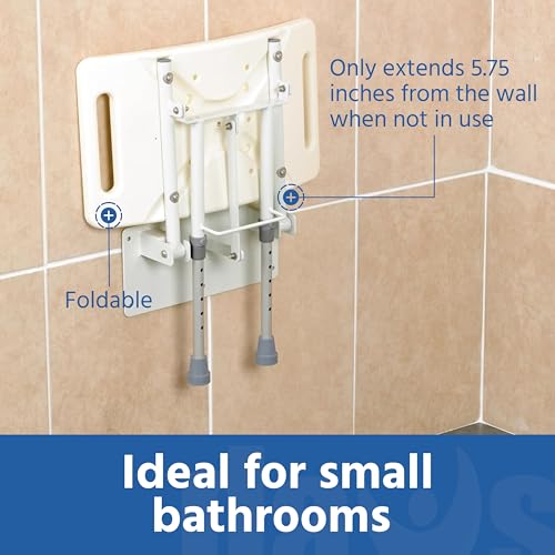 Days Wall Mounted Shower Seat with Legs Height Adjustable Folding Aluminium Shower Chair with Handles for Elderly and Disabled White
