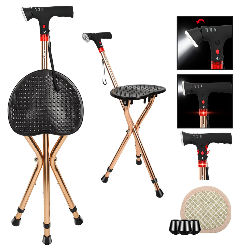 Drive DeVilbiss Height Adjustable Aluminium Cane Seat Folding Walking Stick with Integrated Tripod Stool Lightweight Mobility Aid Black - Damaged Box