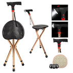 Drive DeVilbiss Height Adjustable Aluminium Cane Seat Folding Walking Stick with Integrated Tripod Stool Lightweight Mobility Aid Black - Damaged Box