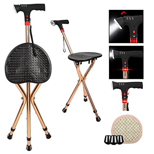 Drive DeVilbiss Height Adjustable Aluminium Cane Seat Folding Walking Stick with Integrated Tripod Stool Lightweight Mobility Aid Black - Damaged Box
