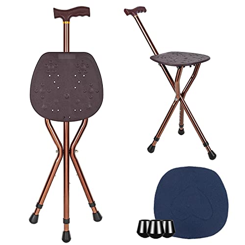 Drive DeVilbiss Height Adjustable Aluminium Cane Seat Folding Walking Stick with Integrated Tripod Stool Lightweight Mobility Aid Black - Damaged Box