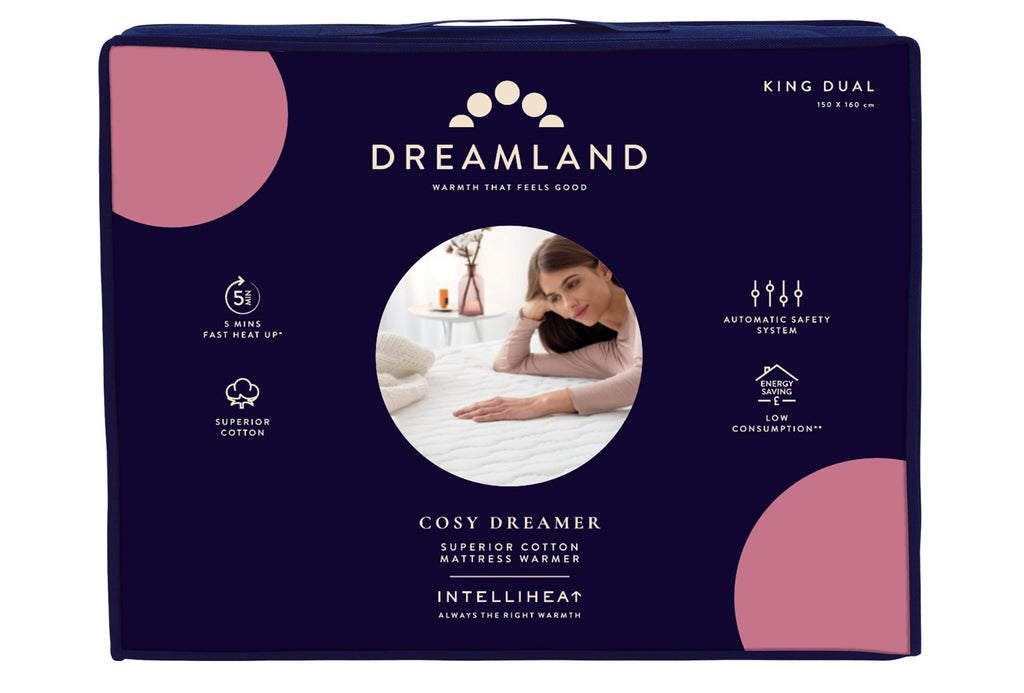 Dreamland Cosy Dreamer Electric Underblanket King Size Italian Cotton Heated Mattress Protector with Intelliheat 6 Settings and Auto Shut