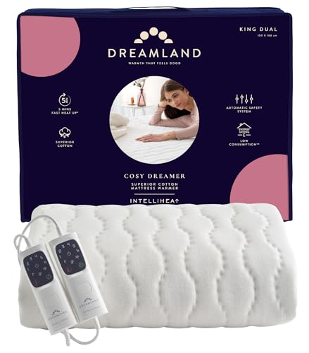 Dreamland Cosy Dreamer Electric Underblanket King Size Italian Cotton Heated Mattress Protector with Intelliheat 6 Settings and Auto Shut