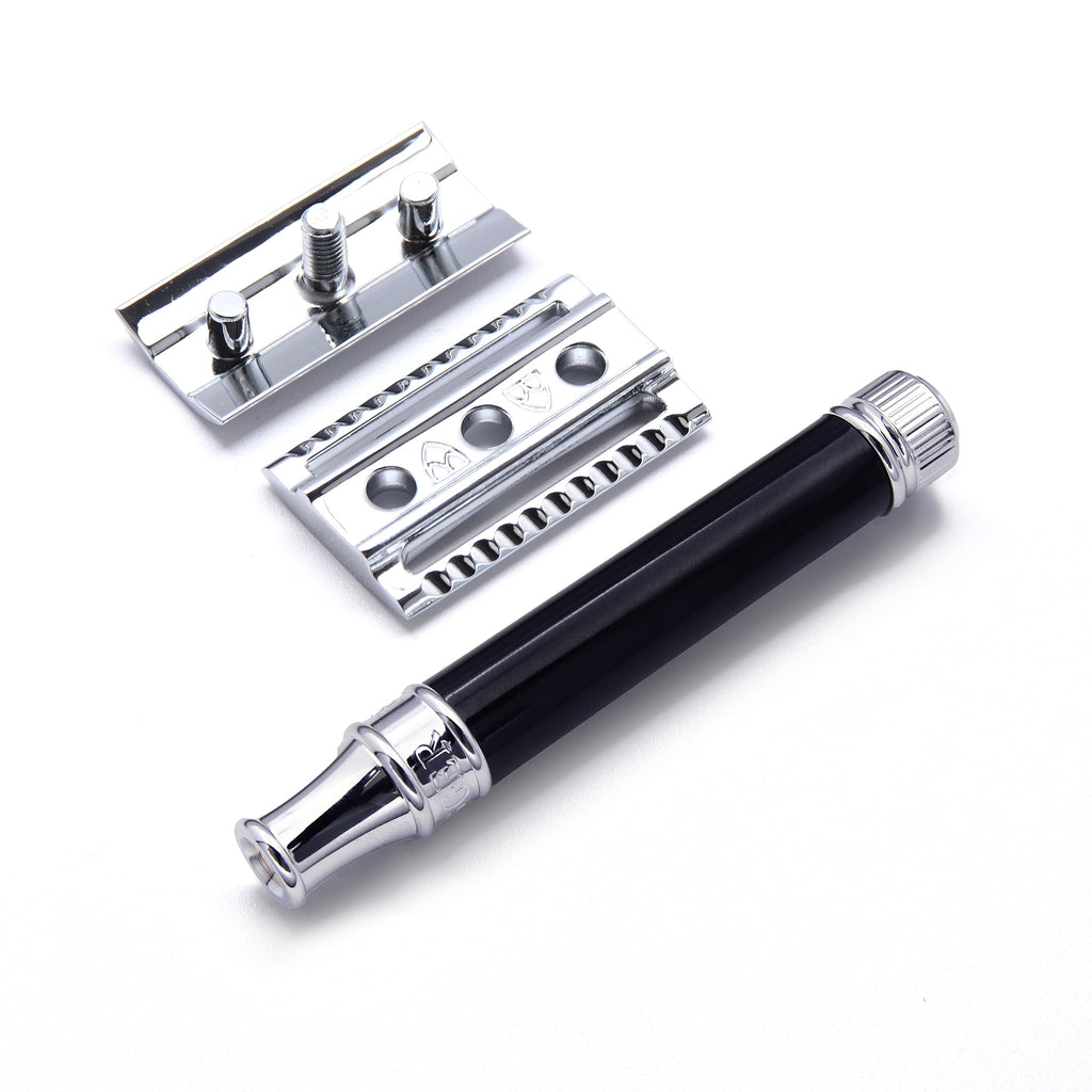 Edwin Jagger DE86 Classic Double Edge Safety Razor Imitation Ebony Black Handle Eco-Friendly Reusable Shaving Razor for Men and Women - Like New