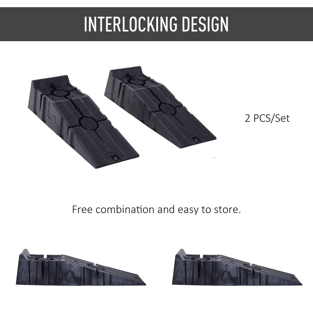 Durhand Car Ramps 2.5 Ton Capacity Heavy Duty Motorhome Levelling Ramps Portable Plastic Vehicle Lift for Garage and Workshop Black 2 Pack - Damaged Box