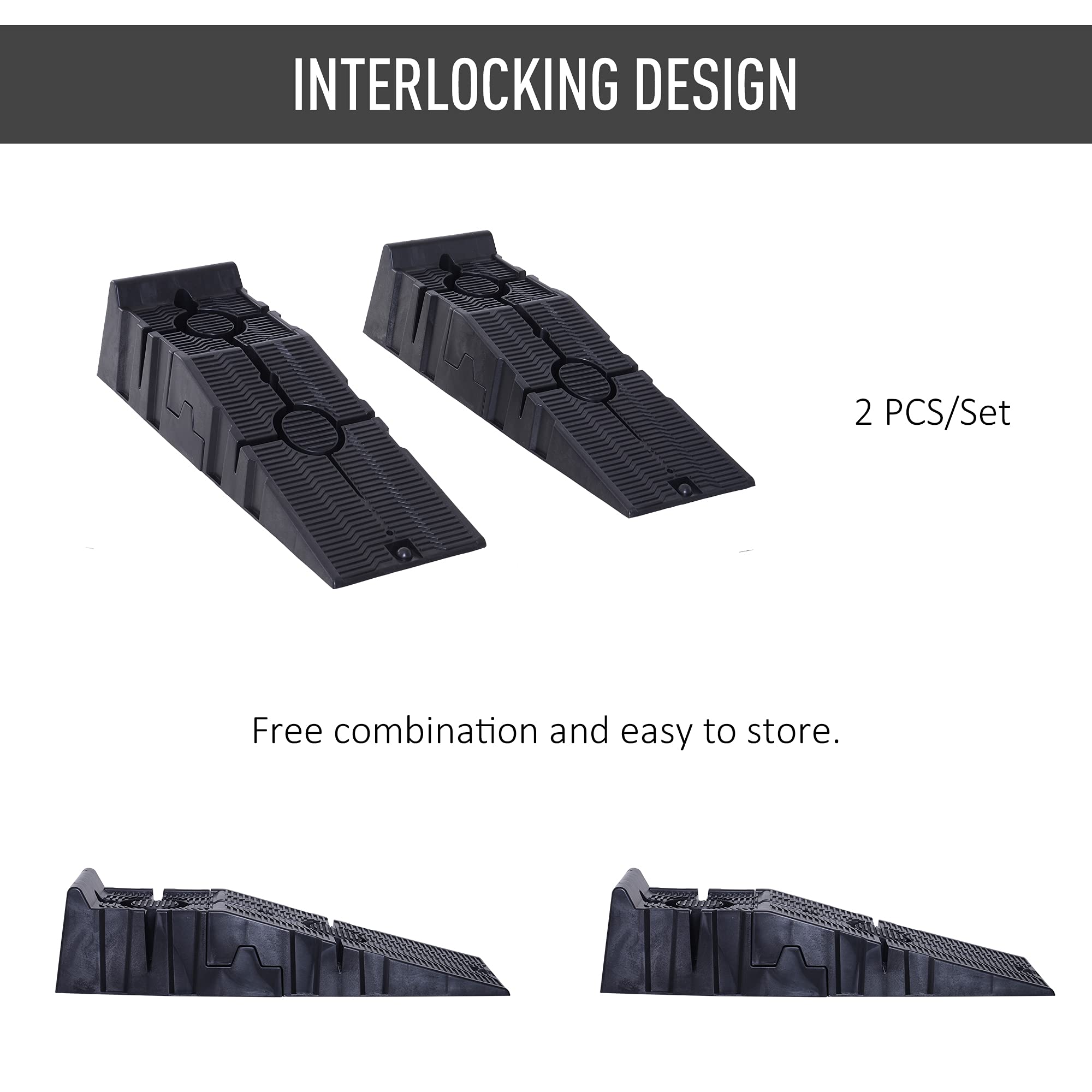 Durhand Car Ramps 2.5 Ton Capacity Heavy Duty Motorhome Levelling Ramps Portable Plastic Vehicle Lift for Garage and Workshop Black 2 Pack - Damaged Box