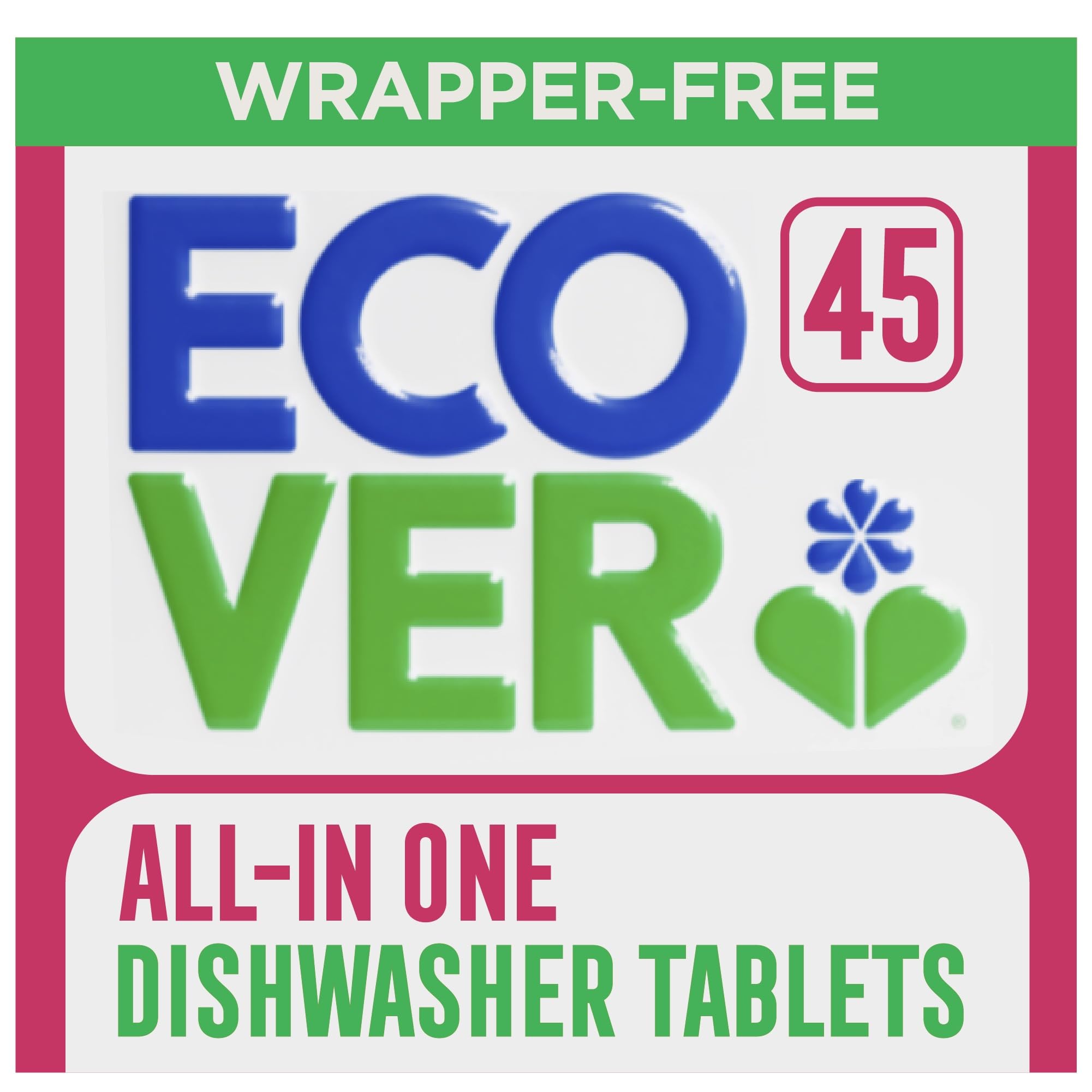 Ecover All-In-One Dishwasher Tablets Mandarin and Lemongrass 45 Pack Eco Friendly Dishwashing Tabs with Salt and Rinse Aid Action